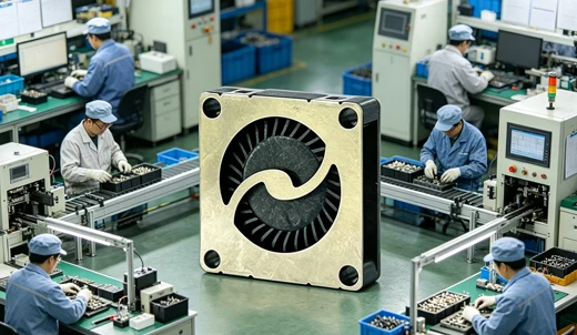 Manufacturing process of miniature ultra thin DC blower fans inside a clean factory workshop