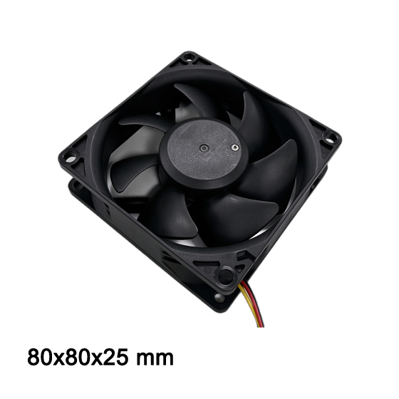 DA8025HV12B-A260715 80mm 25mm thickness DC brushless fan, 30&deg; right side angled product shot