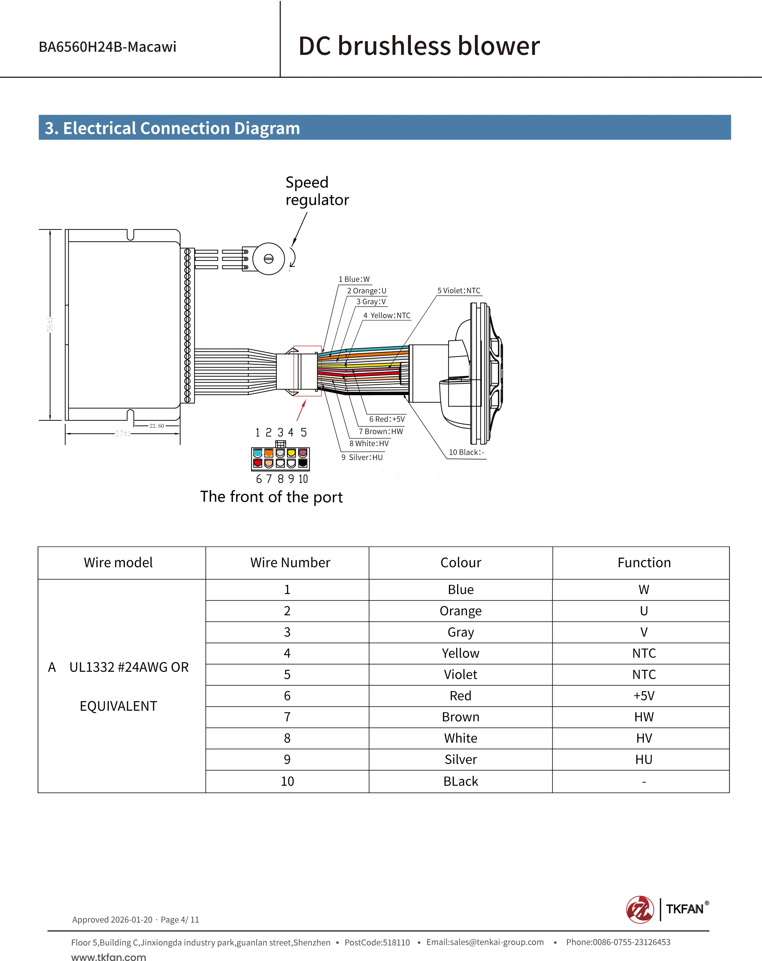 Ventilator blower BA6560H24B-B Electrical Connection Diagram