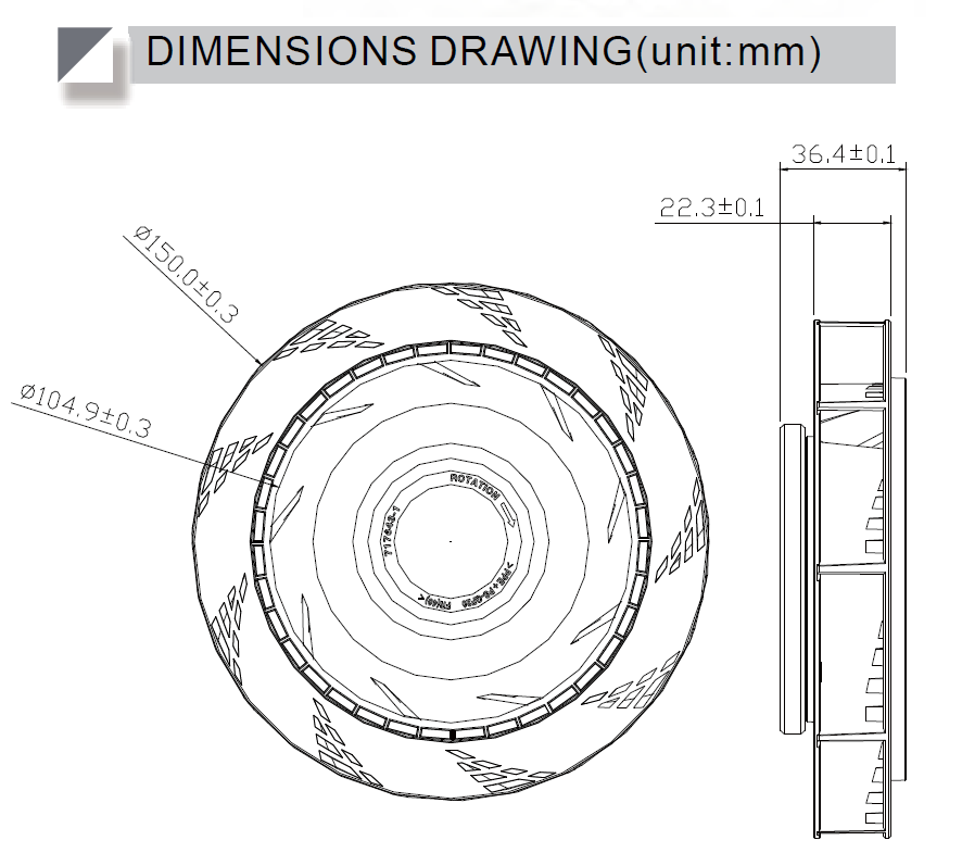 48v Centrifugal fan CA15035HV48X-A dimensions drawing 48v Centrifugal fan CA15035HV48X-A dimensions drawing
