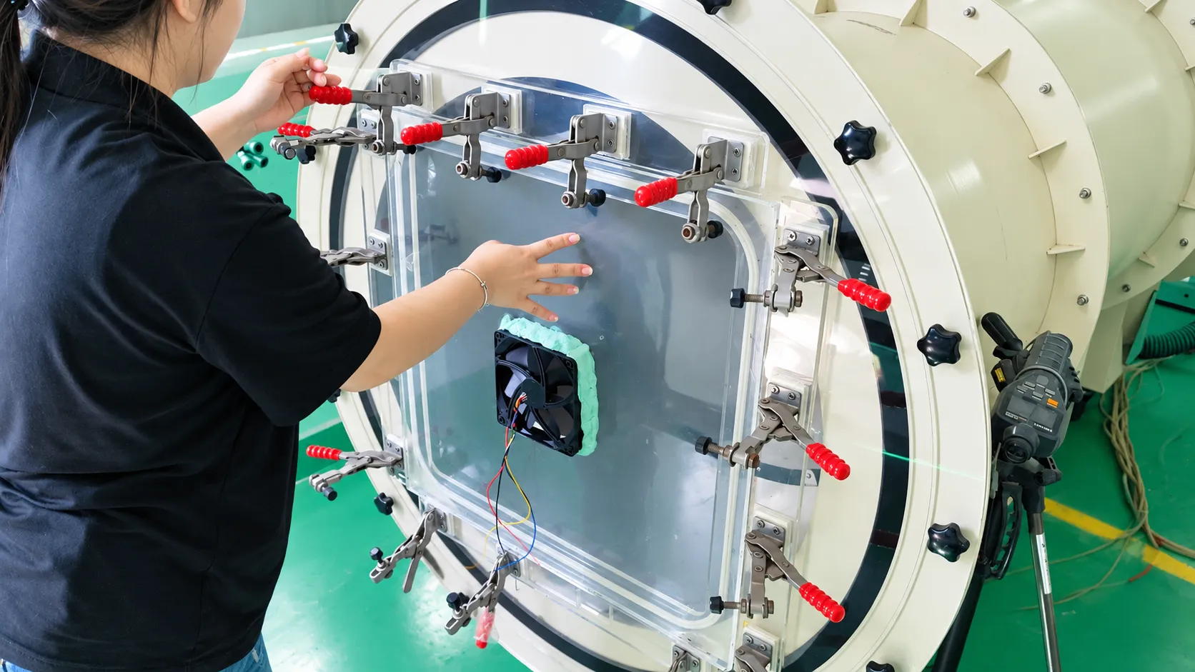 12V DC Fan Sample Installation on Wind Tunnel Testing Chamber